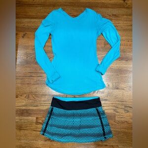 lululemon athletica Teal and Black Tennis Skirt & Coordinating Long-Sleeve Shirt